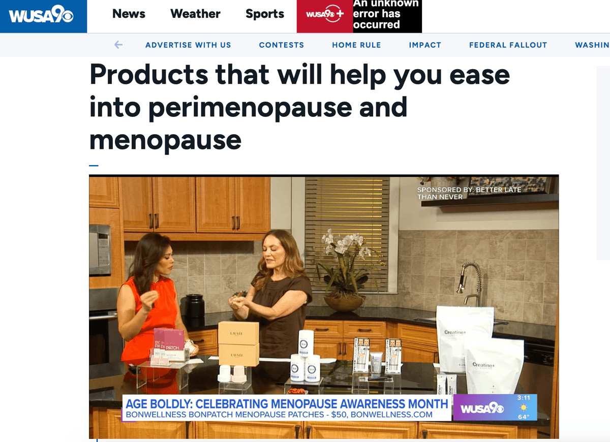 BonPatch MENOPAUSE featured on Great Day Washington WUSA9 - BonWellness | US