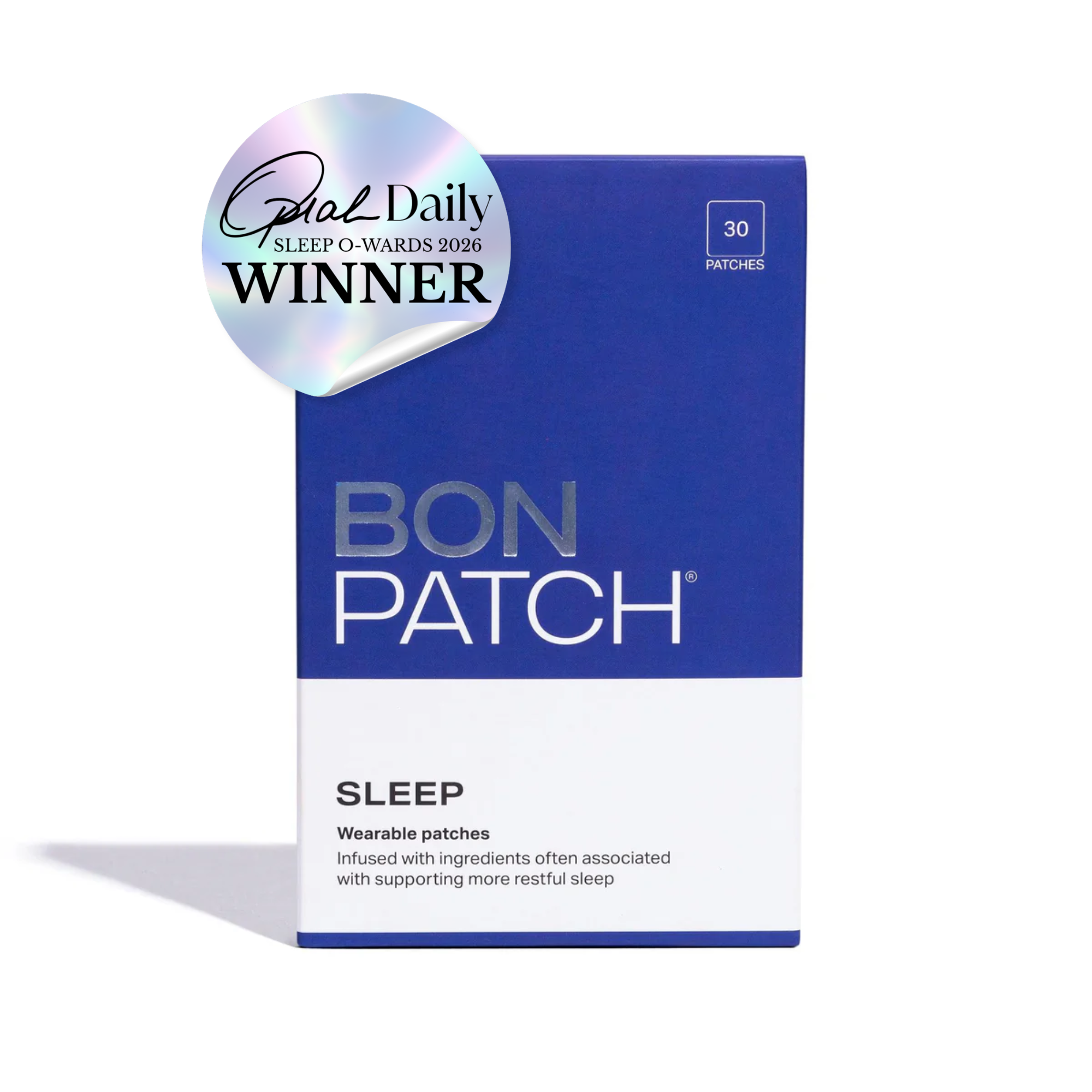 Bon Patch sleep patches packaging with a 'Daily Sleep Awards Winner' badge on a white background